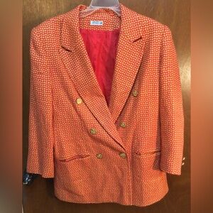 Vintage Ann May 100% Woven Silk Jacket Blazer Womens 8 Orange / Gold Retro